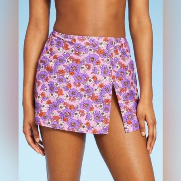 Wild Fable Purple Floral Print Women's SideSlit Skirt Swimsuit CoverUp NWT XL - Picture 2 of 5